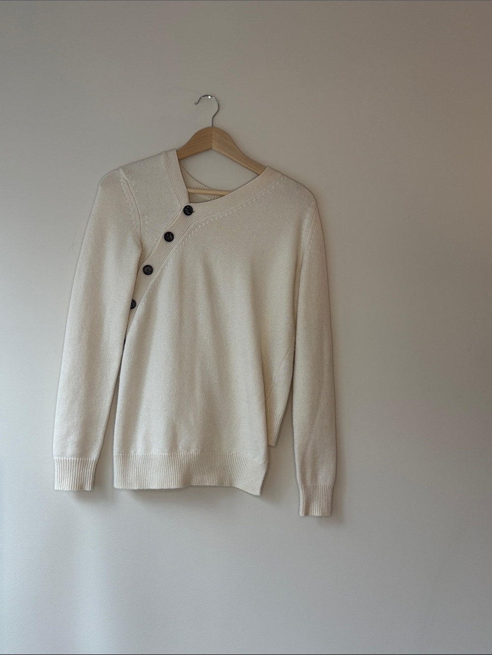 Proenza Schouler Cream Asymmetrical Button-Detail Sweater cashmere and cotton